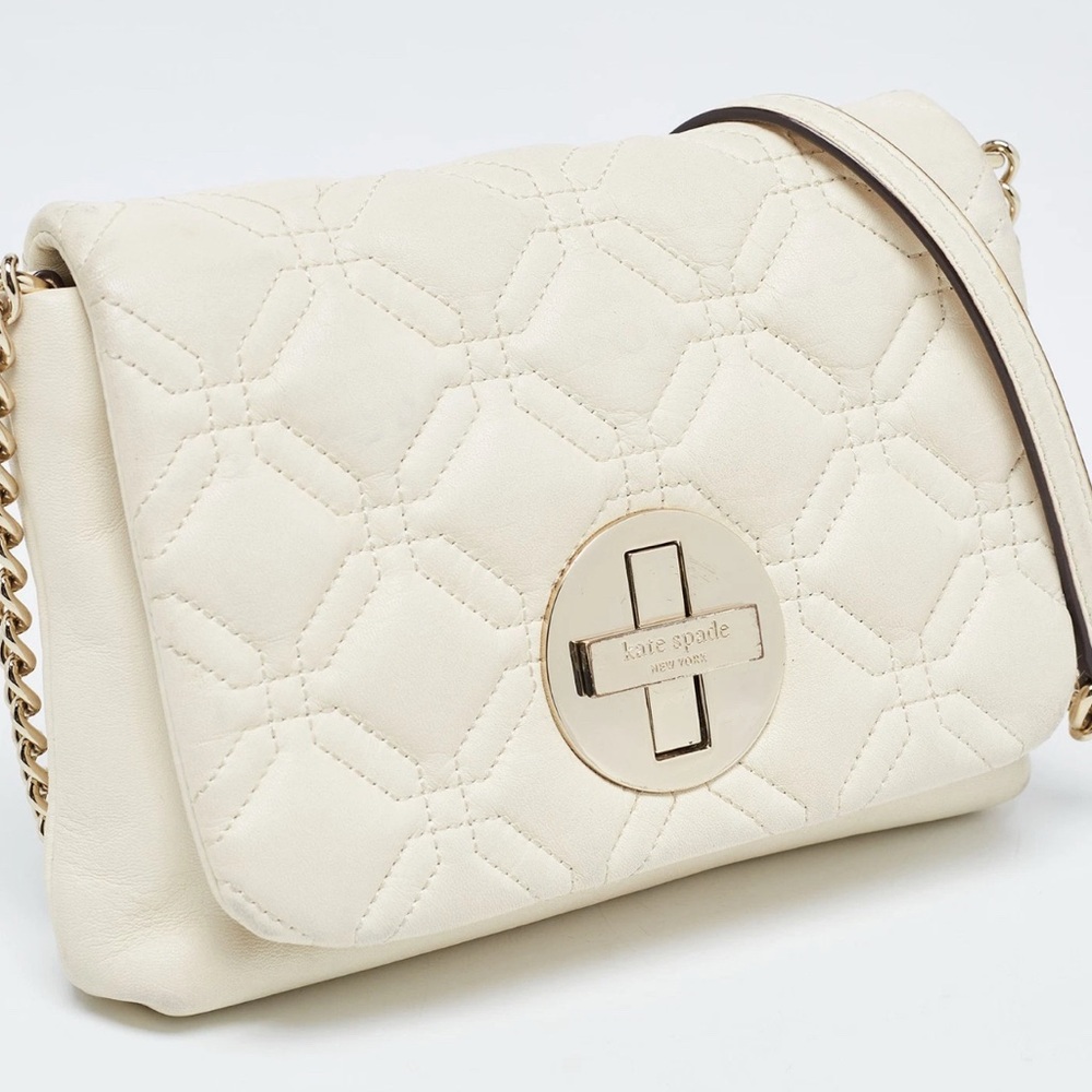 Kate Spade Off White Leather‎ Astor Court Naomi Crossbody Bag Quilted Party